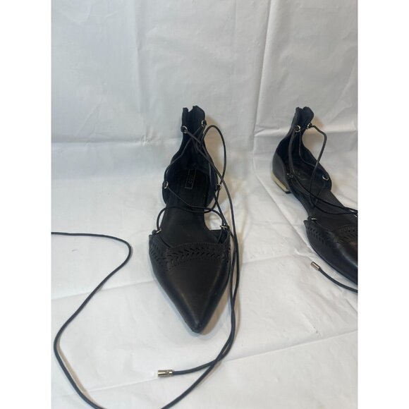 ALDO Women's Black Leather Lace Up Gladiator Pointed Toe Back Zip Flat Shoes 9 - Picture 5 of 11